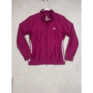 Adidas Women's M Full Zip Track Jacket Windbreaker Pockets Casual Maroon